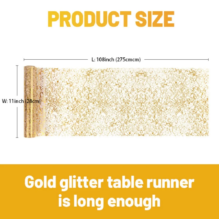 28cm 3yards Glitter Metallic Gold Thin Tulle Roll Table Runner Event Party Supplies Fabric Centerpiece Decoration For Wedding