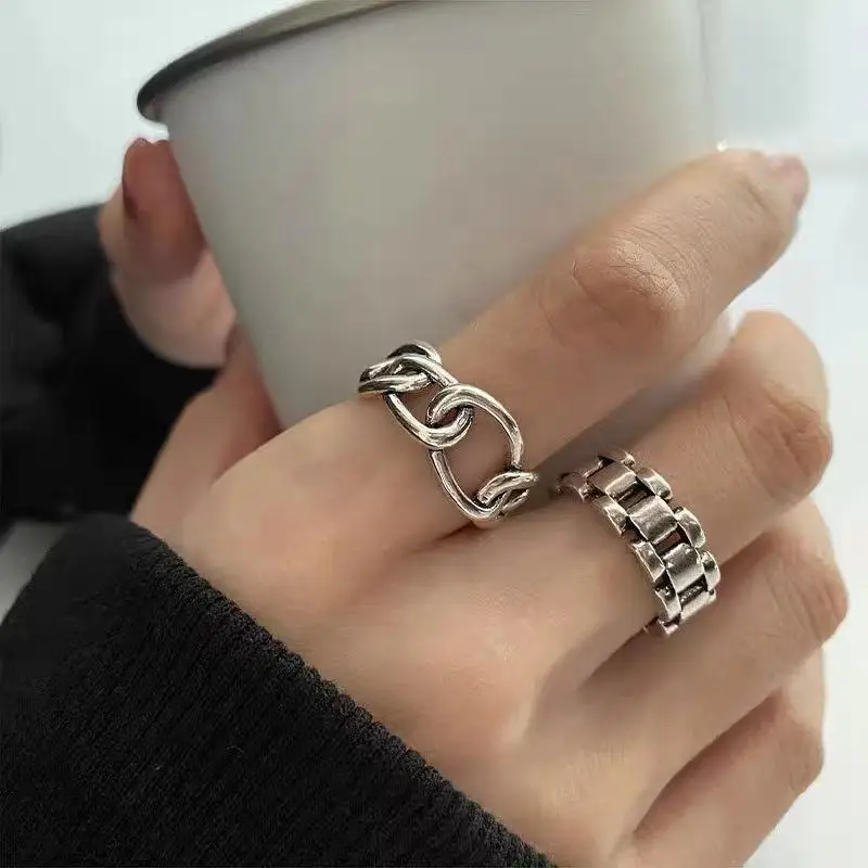 1/2PCS Cold Style Retro Trend Ring Female Ins Old Watch Strap Simple Opening Personality Fashion Ins Hollow