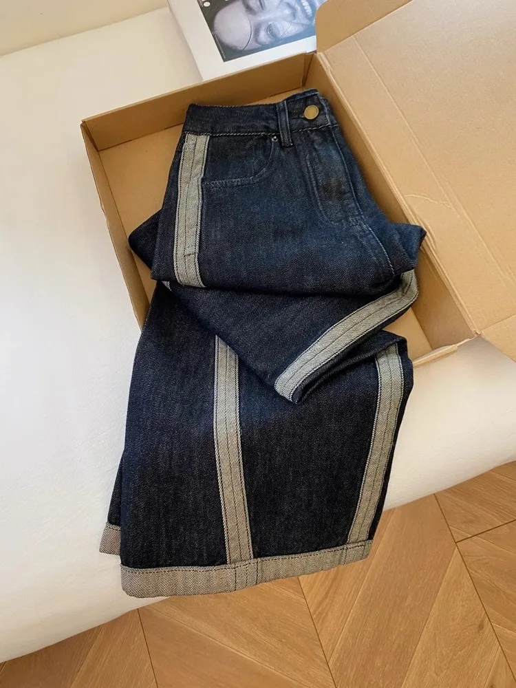 

Vintage Patchwork High Waist jeans All Match Straight Leg Wideleg Pants For Women Spring Autumn Casual Long Pant