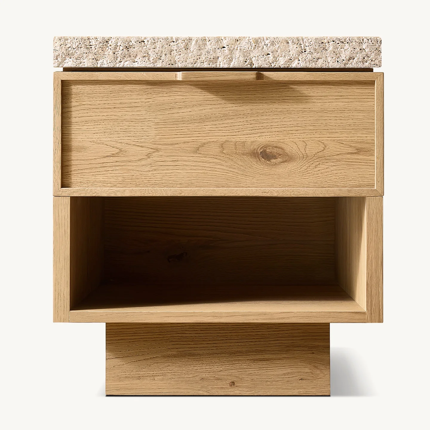 Rhoohill Customize Modern Wood Open Nightstand with Travertine Top Wooden Bedside Cupboard Indoor Bedroom Furniture Night Table