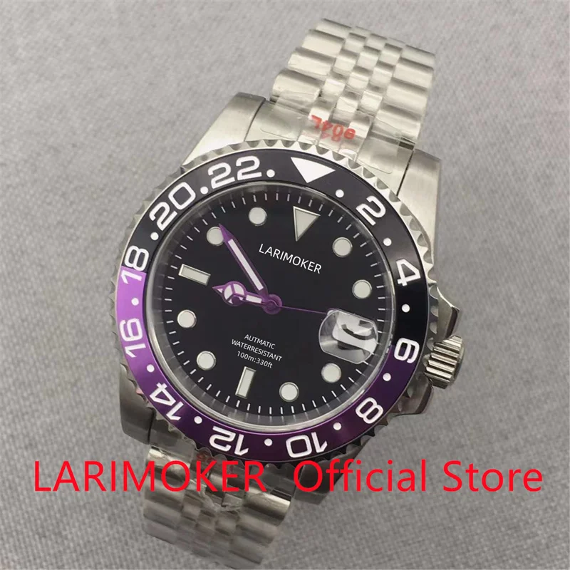 

LARIMOKER NH35A PT5000 MIYOTA Blue purple Black purple Insert Automatic Men Watch 40mm Case Brush Oyster Bracelet Date Magnifier