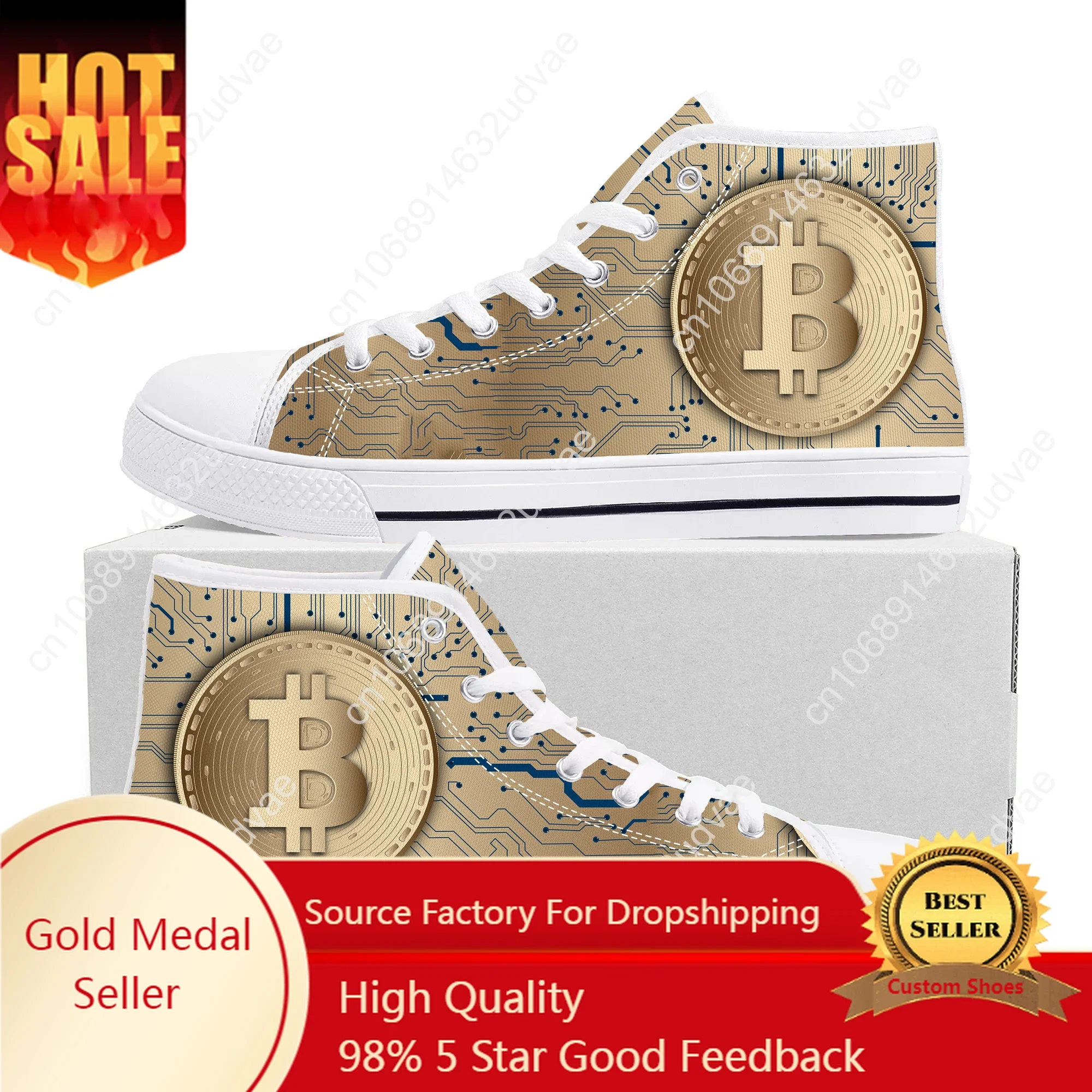 

Bitcoin Cryptocurrency Miner BTC Coin High Top Sneakers Mens Womens Teenager Canvas Sneaker Casual Couple Shoes Custom Shoe