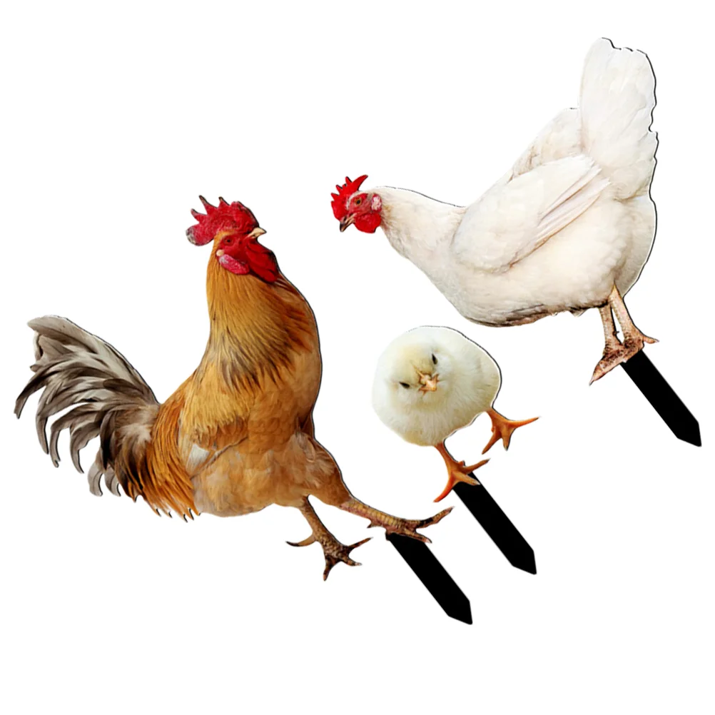 

3 Pcs Yard Decor Rooster Hen Chick Garden Insert Set Chicken Stake Decorations Decors Acrylic Outdoor Stakes Silhouette