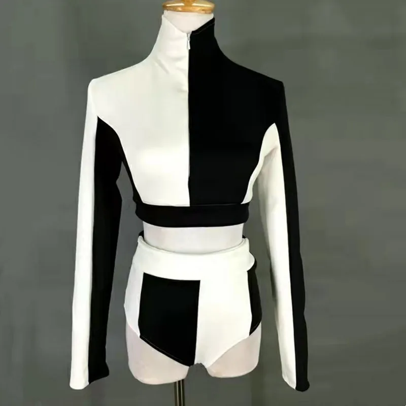 الكبار الإناث عالية الرقبة القمم السراويل سبليت مجموعة الجاز الرقص الجمباز فريق الهتاف فرقة 2 قطعة وتتسابق المرقعة بار تظهر زي