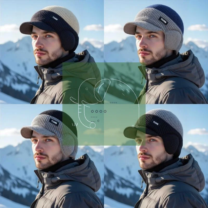 Mens Winter Earflap Cap With Visor Warm Fleece Lined Windproof Full Ear Coverage Beanie For Hiking