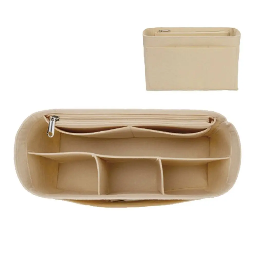 Felt Insert Bag Multi-Pocket Large Capacity Handbag Organizer with Zipper Inner Lining Bag for LV Speedy25/30/35/Gentlewoman