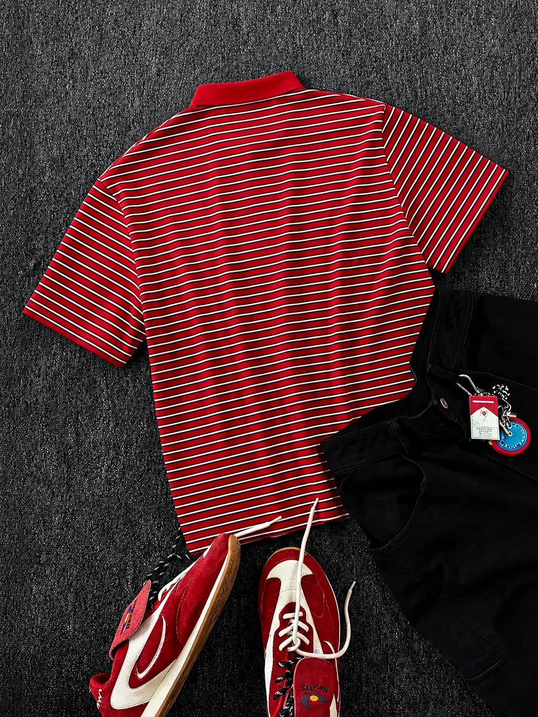 Vintage Red Stripe Polo Shirt | Street Style Oversized Half Sleeve Tee