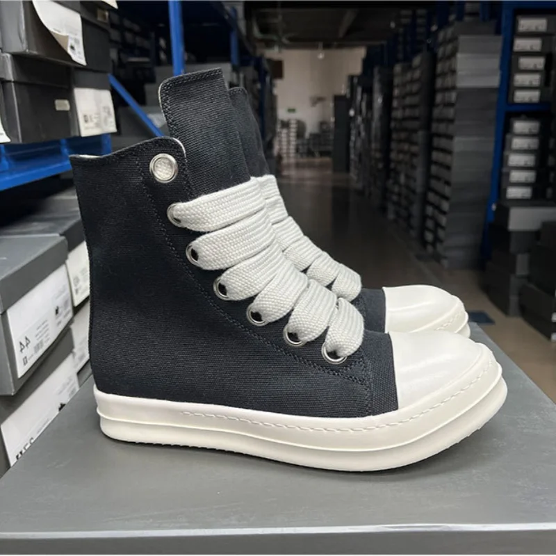 

Designer Men Sneaker High Top Jumbo Lace Up Women Shoe Black Luxury Casual Street Canvas Shoe Zip Platform Flat Ankle Boots