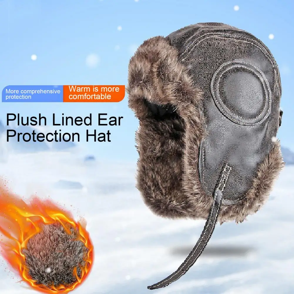 

Windproof Buckle Hat Winter Men's Lei Feng Hat with Plush Ear Protection Fuzzy Faux Fur Waterproof Windproof Design for Outdoor