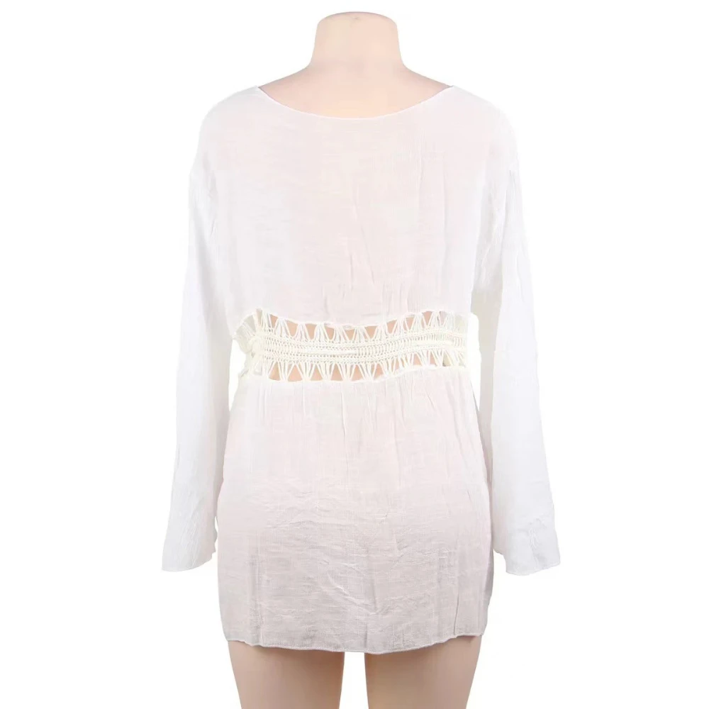 여성 비치 커버업 단색 셔츠 핸드메이드 크로셰 벨트 영국식 자외선 차단 가디건 비키니 스모크에 적합