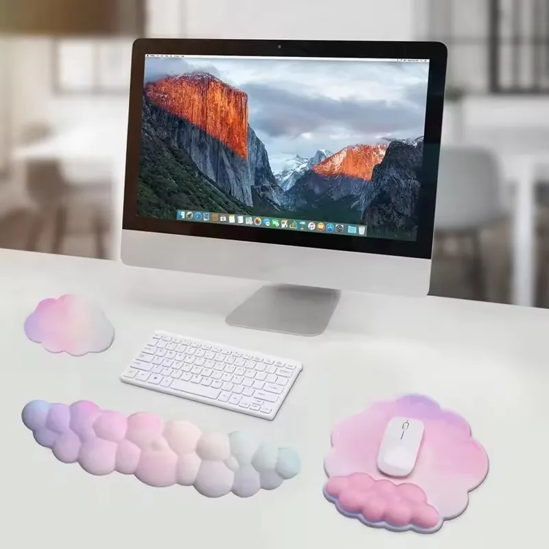 مجموعة وسائد مسند المعصم للوحة المفاتيح مكونة من 3 قطع، لوحة ماوس مريحة على شكل ورقة شجر مع قاعدة PU غير قابلة للانزلاق، مسند معصم من إسفنج الذاكرة لتخفيف الآلام