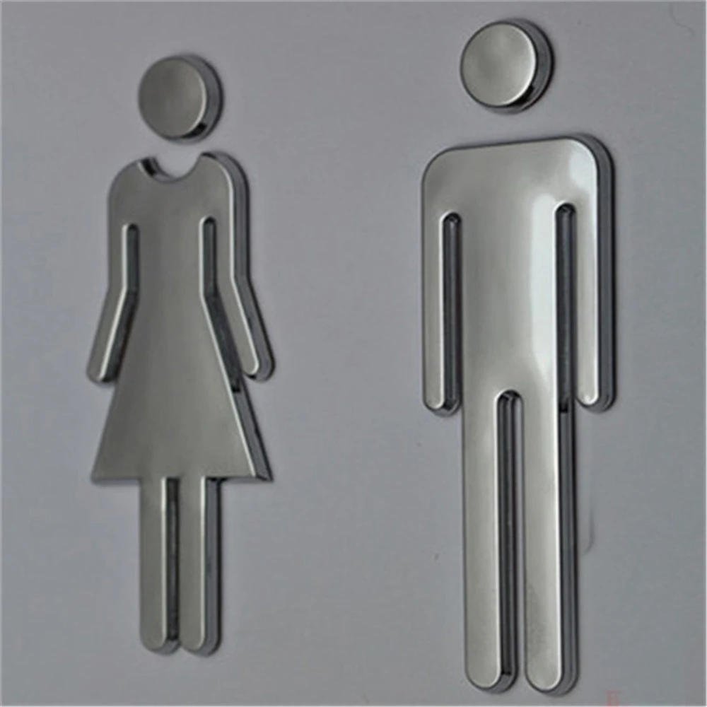 Acrylic Adhesive Silver Color Wall Door Sign Men's And Women's Toilet Bathroom Hotel Office Plaque Sign Plate