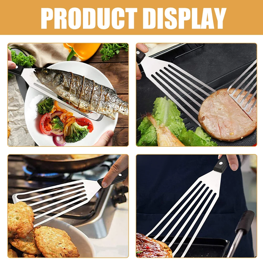 

4 Pcs Fried Fish Spatula Food Flipper Multi-purpose Steak Scraper Cooking Frying Grill for Outdoor Chef Kitchen
