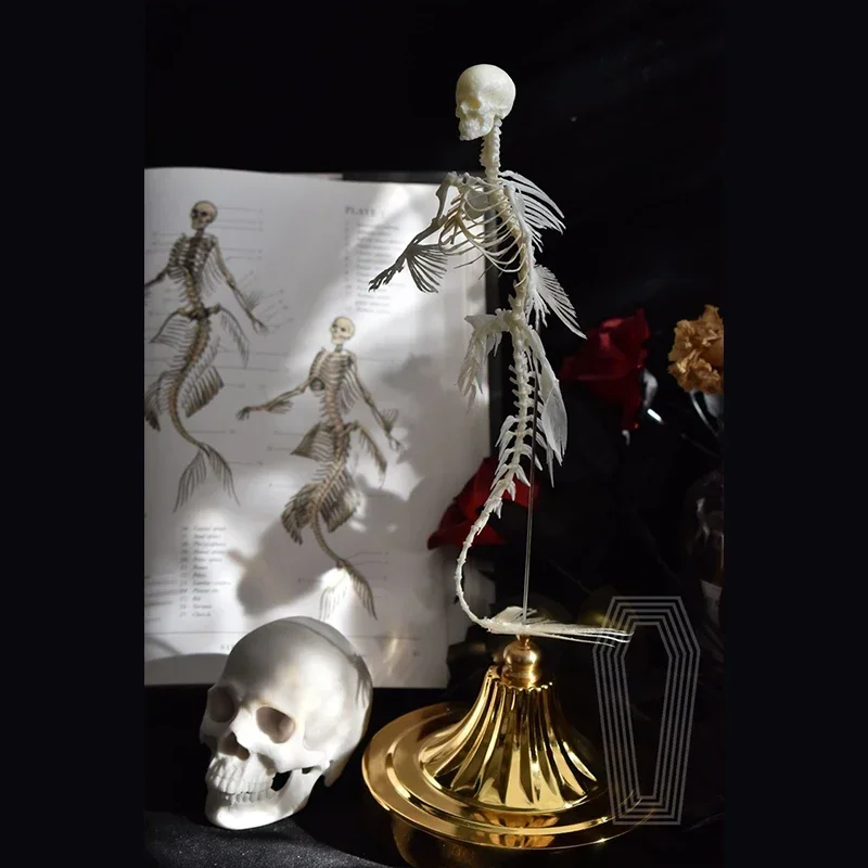 2118 Mythical Mermaid Skeleton Sculpture Fantasy Creature Resin Art Curio Cabinet Display Home Decor Ethical Craft Gothic