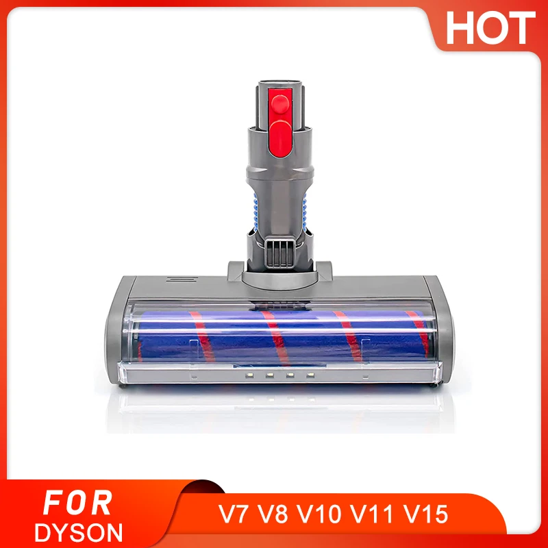 Brosse électrique turbo pour aspirateur Dyson, Dyson V7, V8, V10, V15, V11, balayeuse, rouleau, poils souples, lumière LED