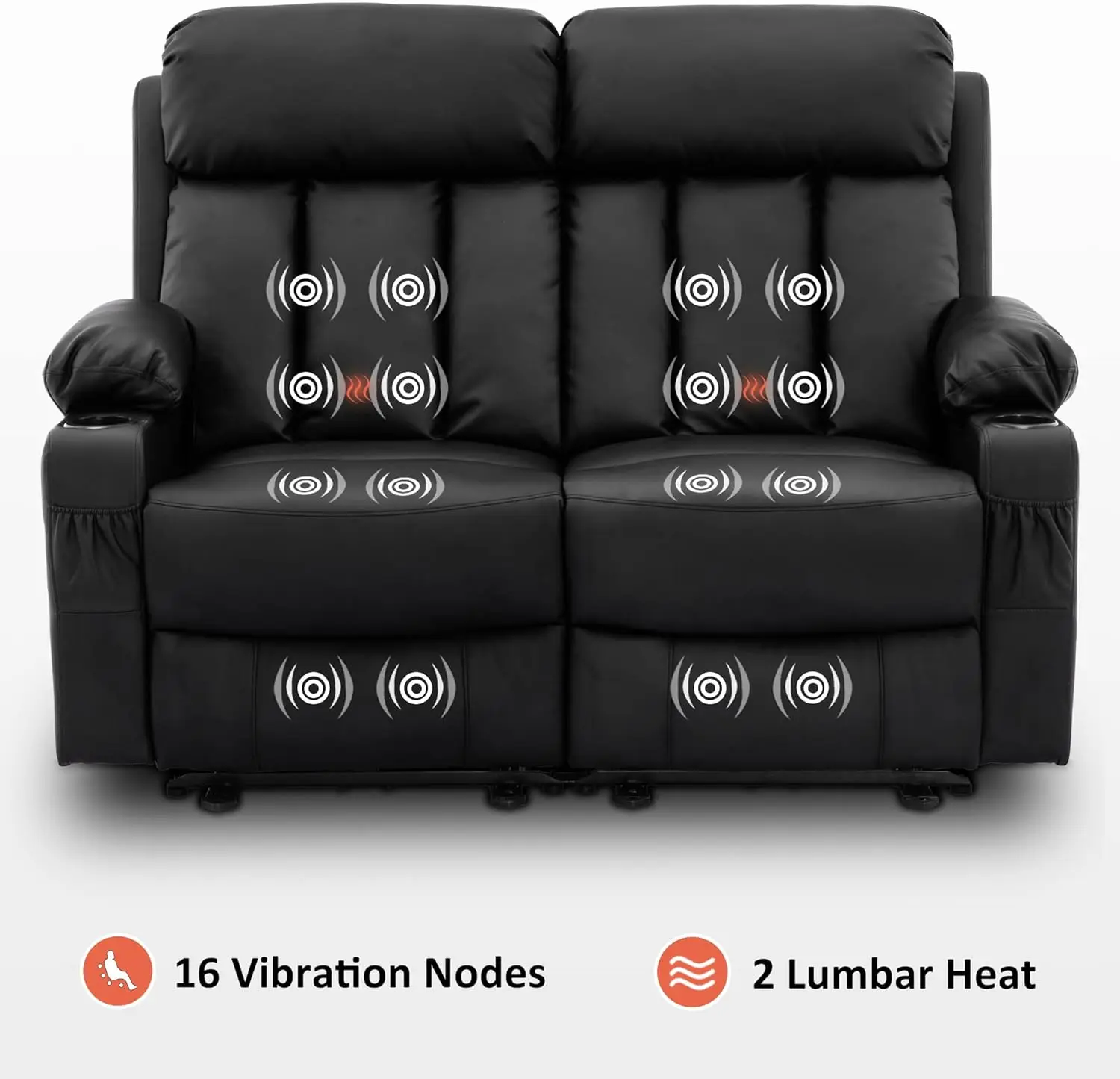 Power Loveseat Recliner Electric Reclining Loveseat Sofa with Heat and Vibration Cup Holders USB Charge Port for Living Room