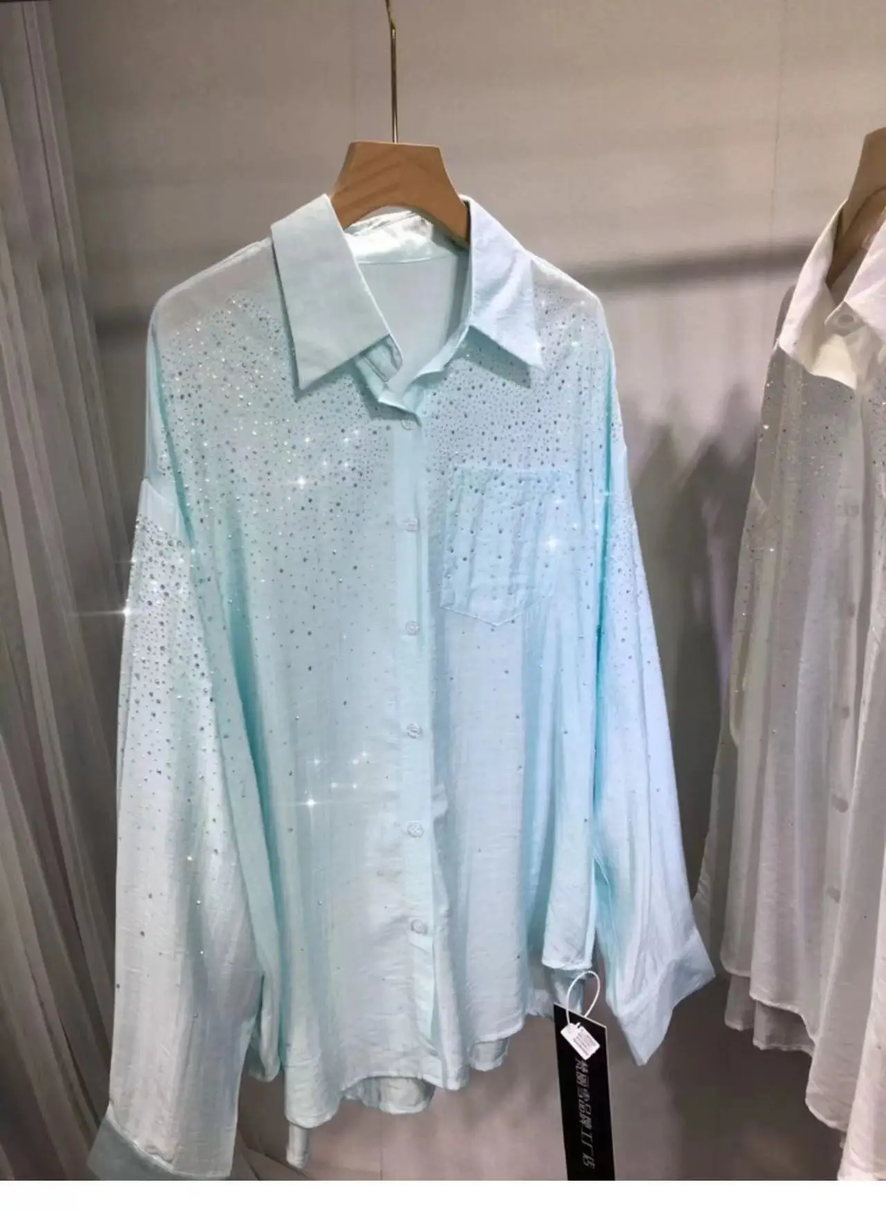 Luxury Sequined Summer Sunscreen Oversized Blouses Shirts For Women 2024 New In Shirts Streetwear Tops Camisas De Mujer