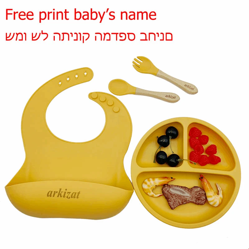 Custom Personalized Name Baby Feeding Set Silicone 3-compartment Plate For Babies Suction Cup Plate Kids Tableware Newborn Gift