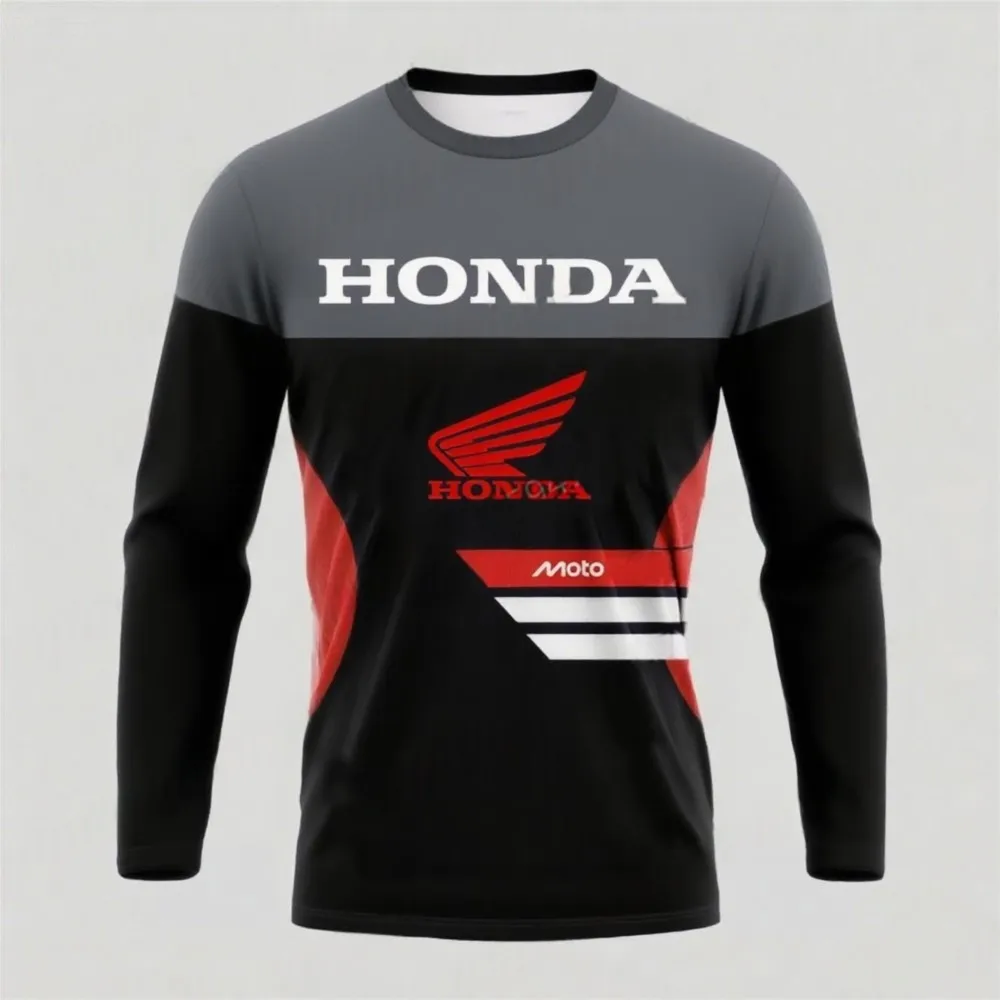 

2026 весенне-осенняя футболка для езды на мотоцикле, быстросохнущая дышащая футболка с длинными рукавами для мужчин и женщин, футболка для верховой езды Honda, топы