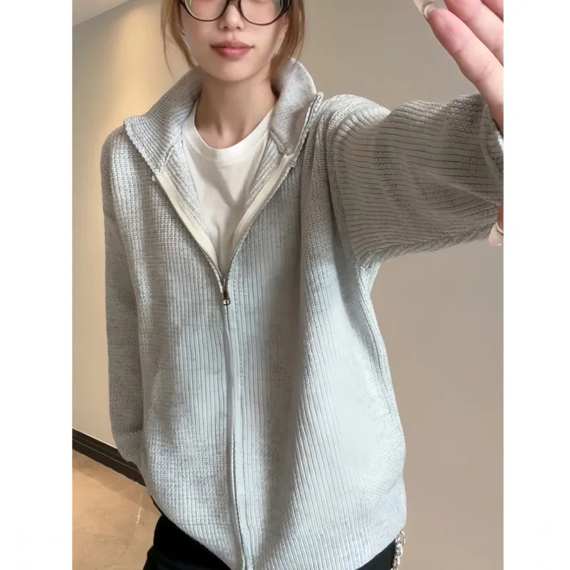 

S-XXXXXL Plus Size Men Minimalist Sweater Jacket, Unisex Long Sleeve Knit Cardigan with Double Zipper, Casual Oversized Coat 5XL