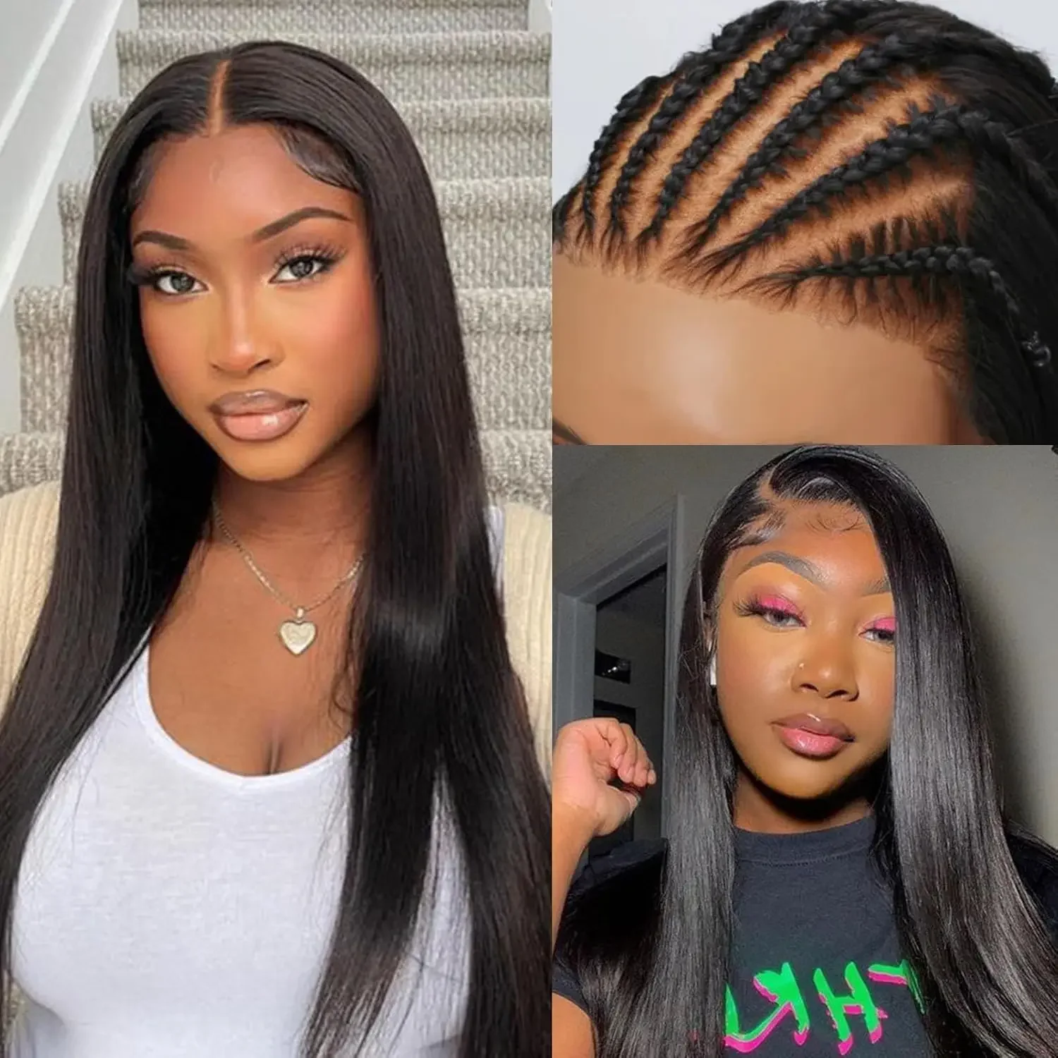 13X6 HD Straight lace Front Human Hair Wig 250Density 30 40Inch Bone Straight Human Hair Wigs 100% Real Human Hair Pre Plucked image 4