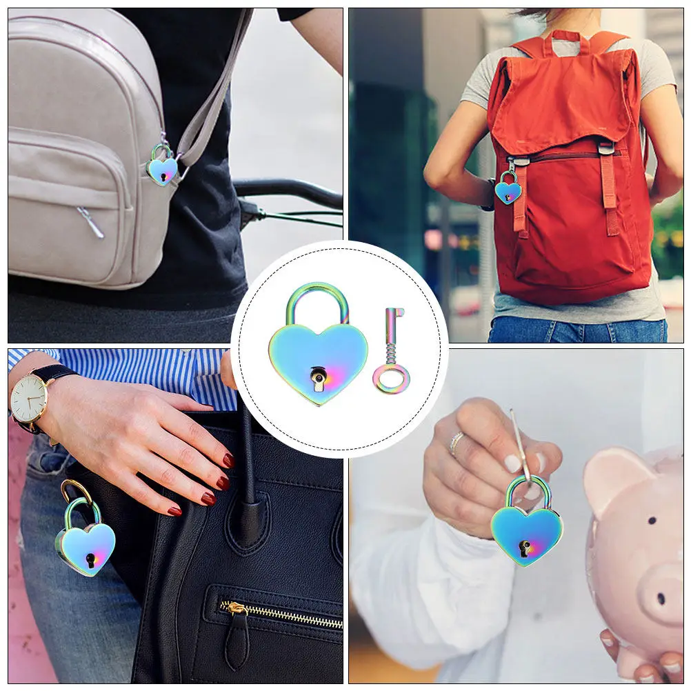

1Set Couple Wishing Lock Heart Shape Zinc Alloy Lightweight Compact Lock for Luggage Decorative Storage Box Key Padlock