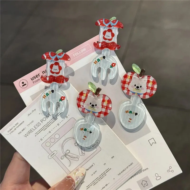 

4Pcs/Lot Creative Girls Headdress Cartoon Plaid Puppy Apple Spoon Fork Hair Clip Cute Duckbill Hairpin Women Hair Accessories
