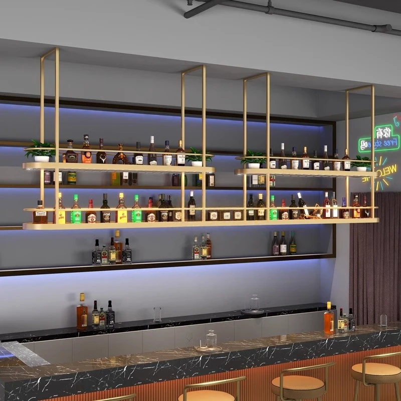 

Бар со светлой винной стойкой, двойная вешалка, барная винная стойка, подвесной винный шкаф, красный шкаф-витрина, подвесной шкаф, красный