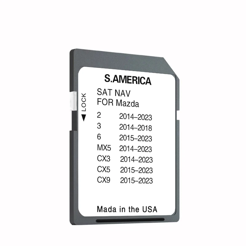 Tarjeta SD de navegación para vehículo Mazda 2/3/6/MX5/CX5/CX9, 8GB, mapa de América del Sur, navegación por Sat Nav, GPS Connect1, versión de