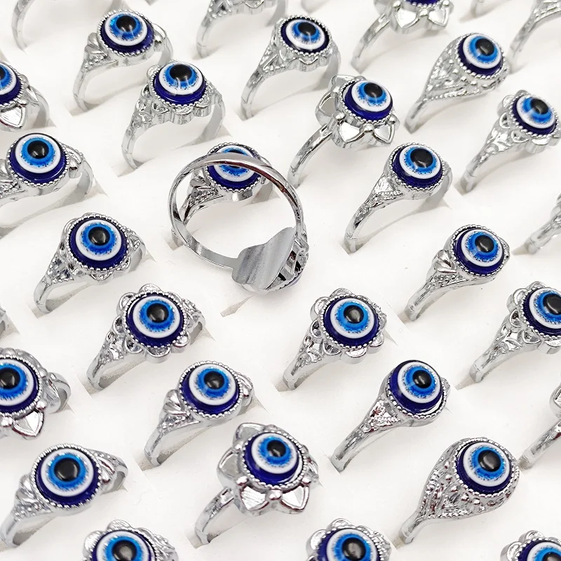 10/20/30pcs/Lot Devil's Eye Rings for Women and Girl Lucky Sea Blue Eyes Finger Ring Vintage Charm Jewelry Party Gift Wholesale