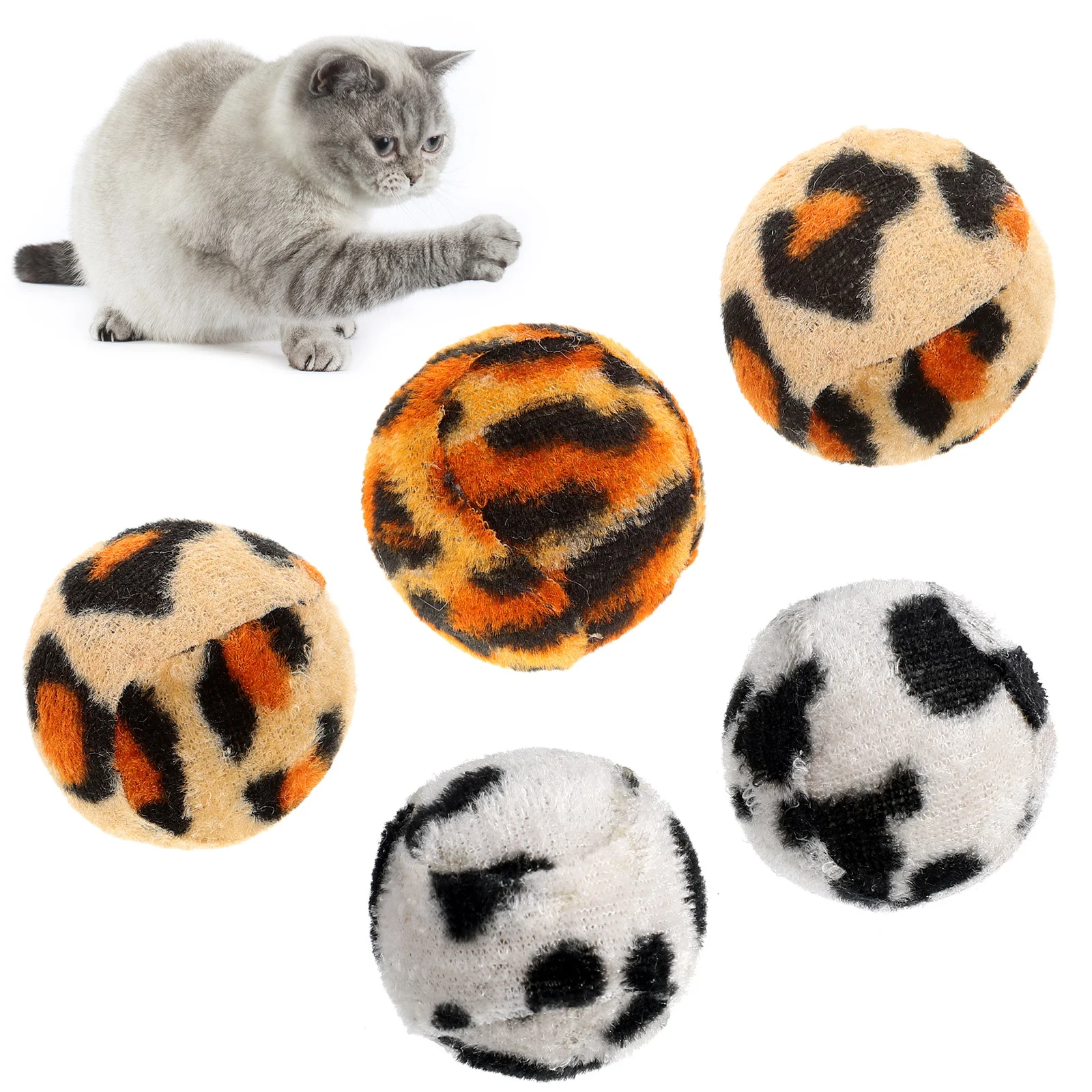 5pcs Animal Wrapped Tennis Balls Funny Pet Cat Kitten Toy Balls Playthings Leopard Ball Cat Toys Leopard Balls