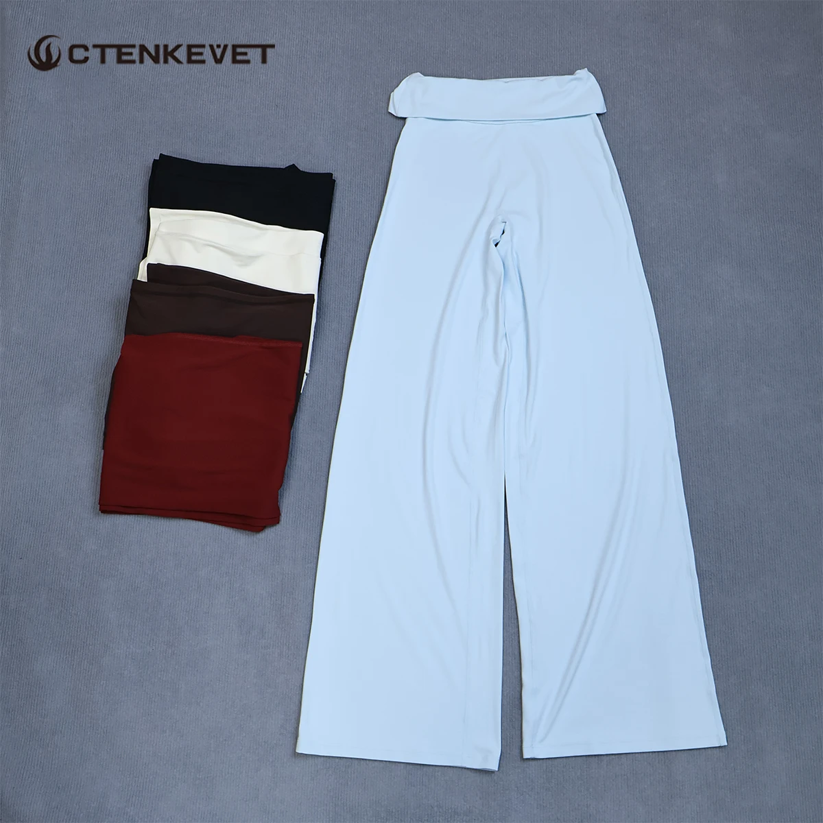 Ctenkevet Women Fold Over Wide Waistband Wide Leg Loose Straight Pants Breathable Quick Dry Gym Workout Yoga Sports Pants Female