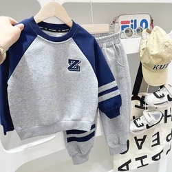 Autumn 2-10 Year Children Boy Sports Set Raglan Sleeve Letter Elastic Hem Sweatshirts Striped Elastic Pants Suit Kid Boy Outfits