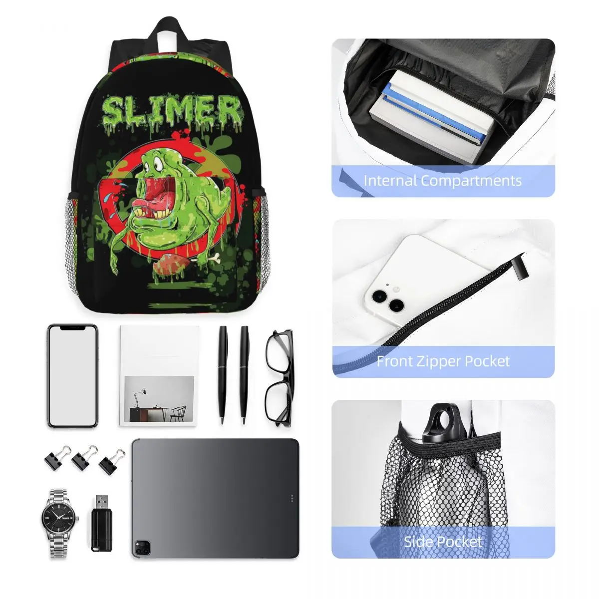 حقيبة ظهر Ghostbusters Slimer للطلاب والأولاد والبنات حقيبة كتب للأطفال حقيبة مدرسية حقائب كتف للكمبيوتر للرجال والنساء #4