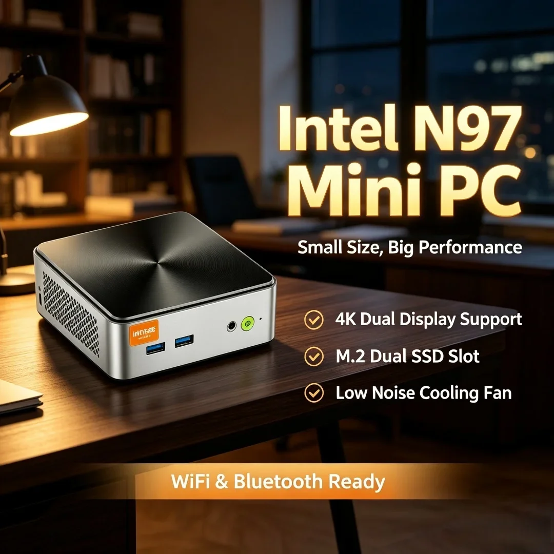 인텔 N97 미니 PC 8GB 램 128GB/256GB/512GB 듀얼 M2 슬롯 컴퓨터 데스크탑, 온도 조절 냉각 팬 탑재, 프로용 썸네일 4