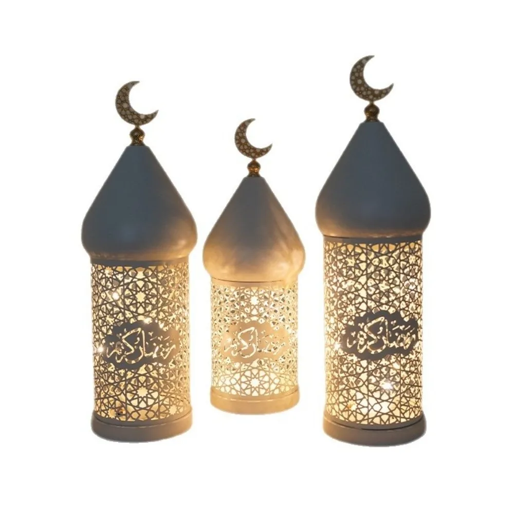 

Vintage Design Hollow Pattern Ramadan LED Light Iron Art Soft LED Light Moon LED Lamp Battery Powered Mosque Lantern Eid Mubarak