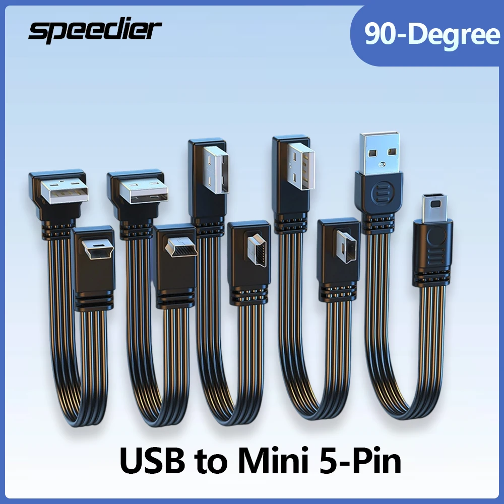 

USB To Mini USB T-type Port Adapter Up Down Left Right Elbows Date Power Cable for MP3 and Car DVR Tablet Laptop Pc Mobile Phone