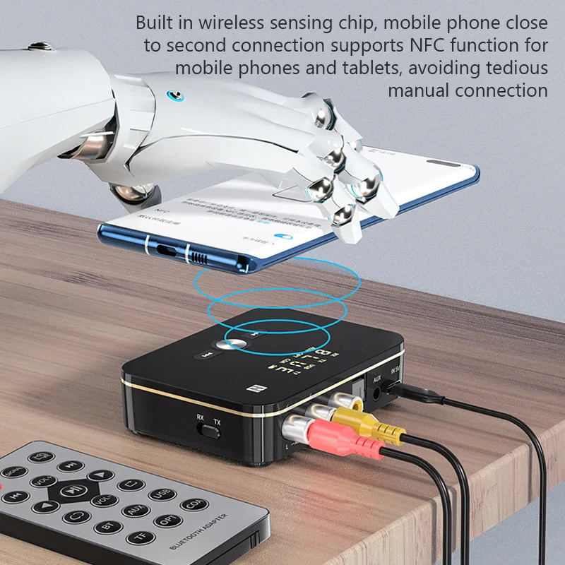 Bluetooth 5.0 Receiver Transmitter FM Stereo AUX 3.5mm Jack RCA Optical Handsfree Call NFC Wireless Audio Adapter TV Car Speaker