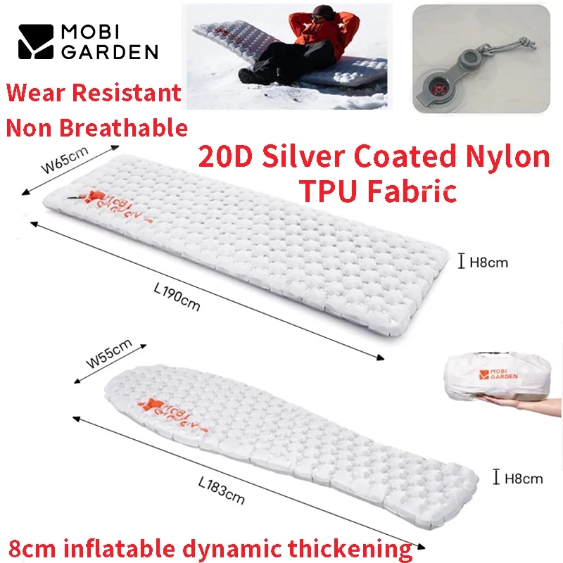 

MOBI GARDEN Cold Mountain Snow Feather Inflatable Four Seasons Pad 20D Silver Coated Nylon TPU Fabric Wear Resistant Leak Proof
