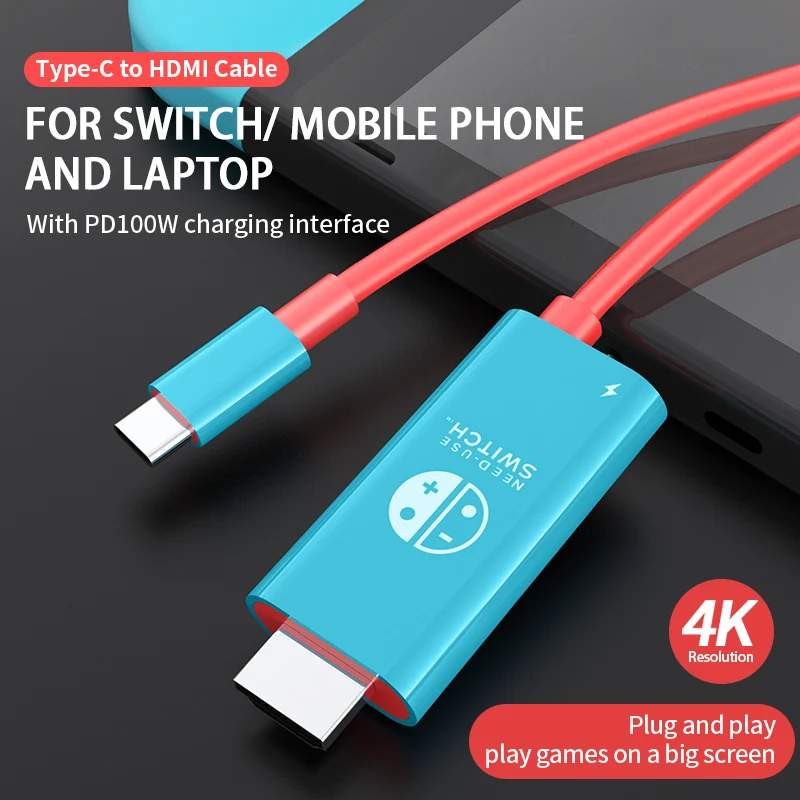 2M USB C to HDMI 4K Cable 100W PD Charging Portable Converter Type C to HDTV for TV Docking Steam Deck Laptop Phone Tablet