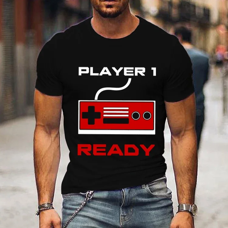 Funny Games Pattern Player 1/2 Ready Player 3 Loading Print T-shirts Summer casual loose tops