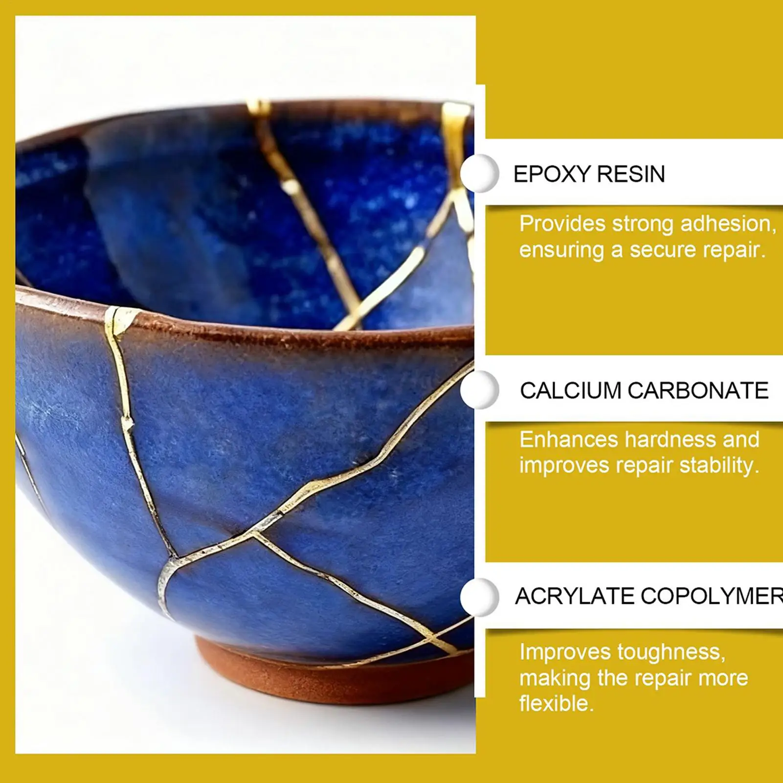 Kintsugi Repair Kit Gold Ceramic Glue Food Safe Adhesive for Broken Pottery Plate Cup Bowl Bathtub Craft Art Restoration image 4