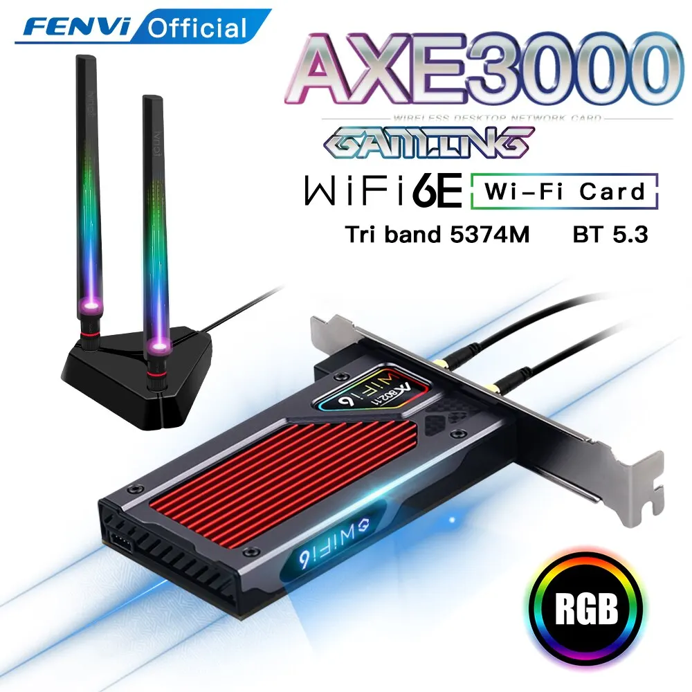 FENVI AXE3000 WiFi 6E AX210 Wireless 2.4G/5G/6GHz 5374Mbps WiFi6 802.11AX/AC PCI Express Network Card For Bluetooth 5.3 Adapter