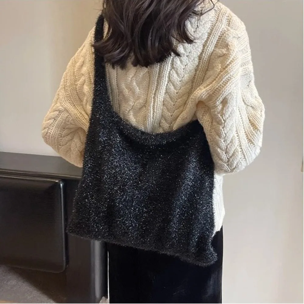 Fashion Knitted Underarm Bag Single Shoulder BlingBling Shoulder Bag Large Capacity Solid Color Women's Bag Women