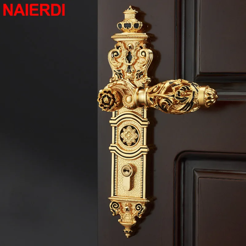 NAIERDI Luxury European Room Door Lock Anti-Theft Gate Locks Luxurious Door Handle for Home Bedroom Wood Door Furniture