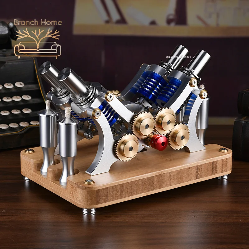 Can Start Physics Experiment Toy Four-cylinder Stirling Engine Model High-precision Metal Single Stirling Engine Model Generator