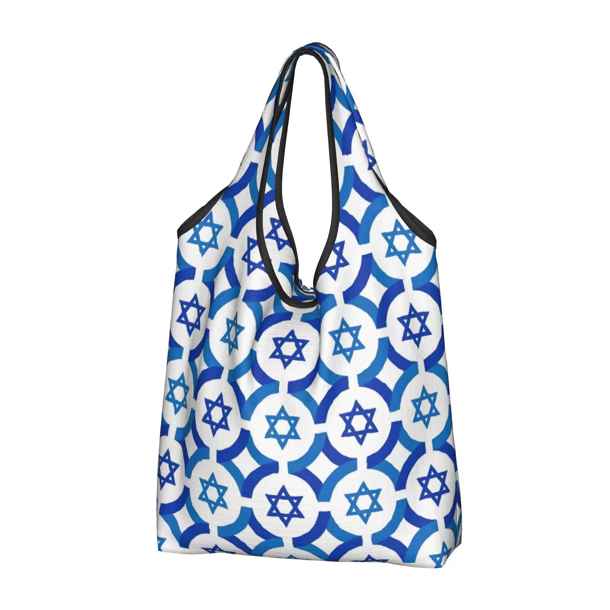 Funny Israel Stripe Flag Shopping Tote Bag Portable Jewish Groceries Shopper Shoulder Bag