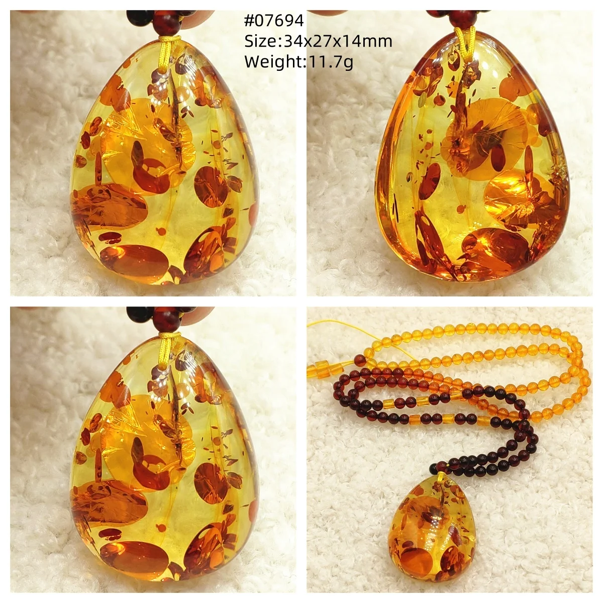 

Natural Piebald Amber Pendant Women Men Yellow Amber 34x27x14mm Gemstone Pendant Necklace Jewelry AAAAA