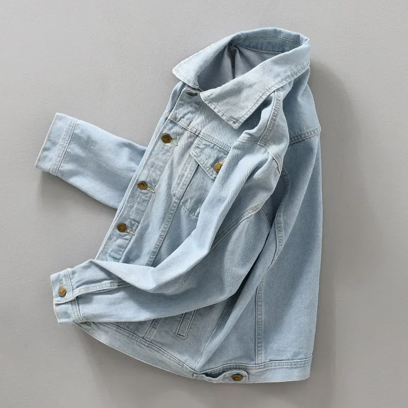 

Spring Fall Denim Jacket Men Japanese Style Workwear Casual Coat Short Jacket of Denim Fabric Youth Retro Light Blue Jean Jacket
