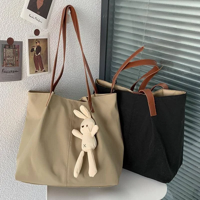 

Nylon Canvas Women's Single oulder Bag Artistic Fre Hong Kong Sle Simple Color Blank op Bag Tote Bag